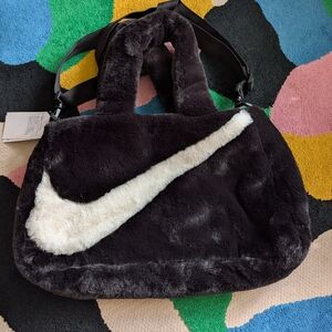 Nike Black and White Faux Fur Tote Bag